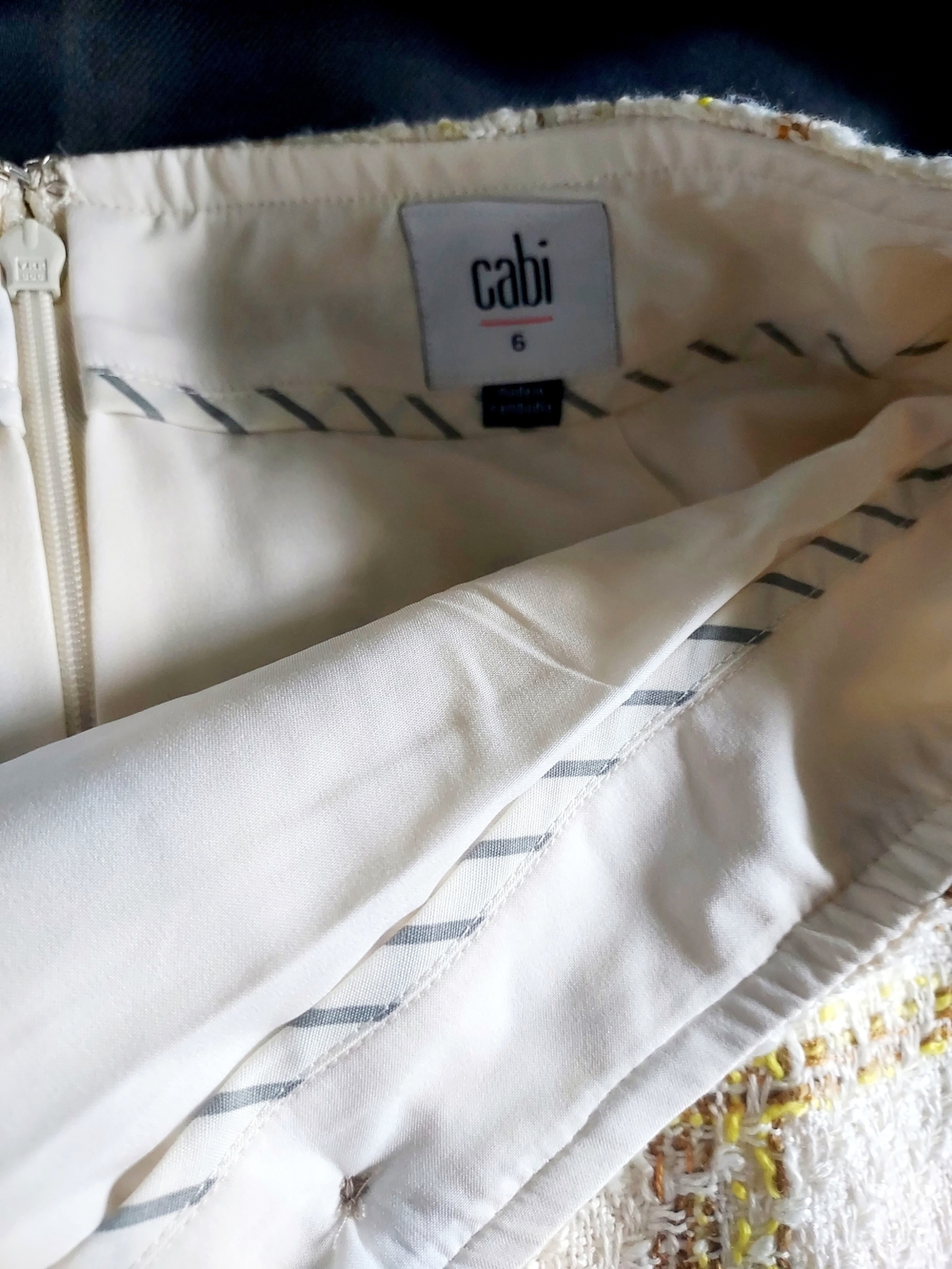 CAbi Cream Tweed Mini Skirt with Gold Plaid NWOT - Picture 5 of 7